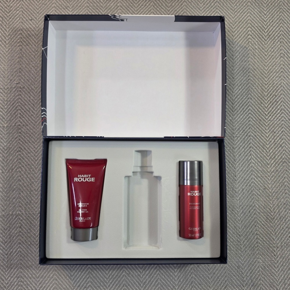 Guerlain Habit Rouge Men Grooming Set Shower Gel Deodorant Missing EDT Spray